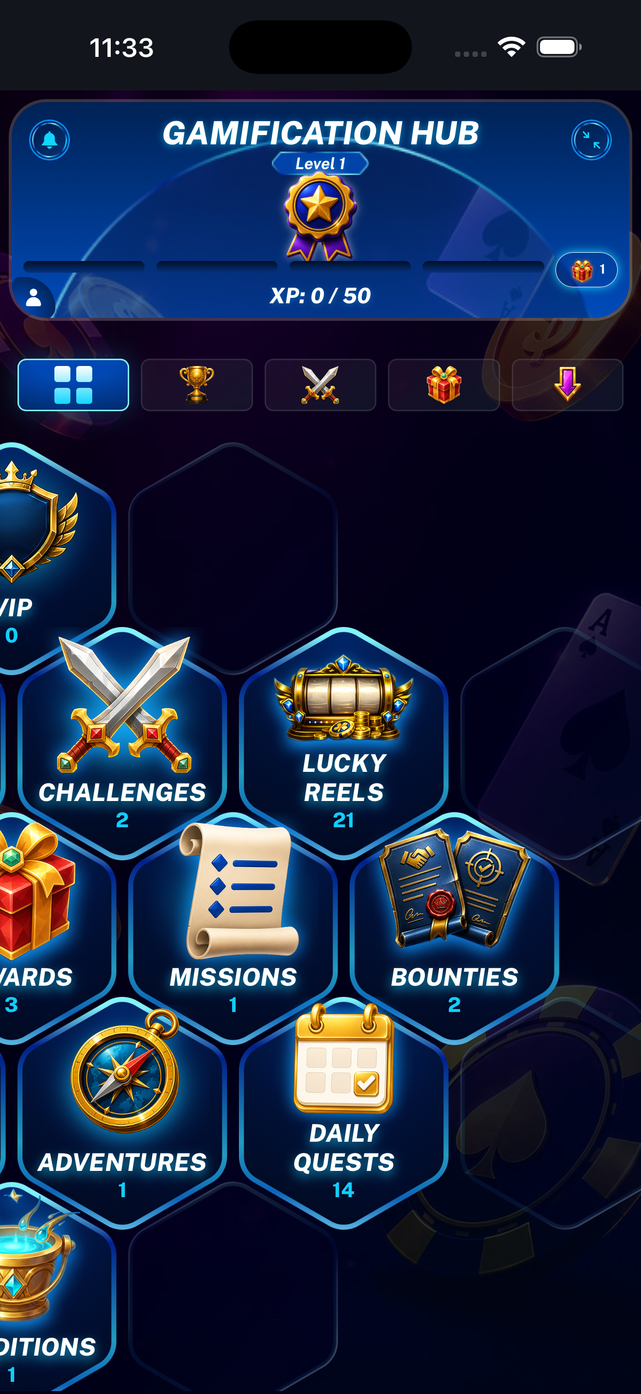 Widgets overview showing the available Lucky Coin count